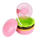 Hamburger Shaped Mini Desktop Fan with Cosmetic Mirror(Pink)