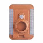 For AirTag Tracker Magnetic Leather Card Holder Wallet ID Case(Brown)