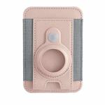 For AirTag Tracker Magnetic Leather Card Holder Wallet ID Case(Pink)