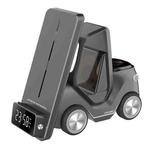 T20 5-in-1 Car-shaped Desktop Alarm Clock Wireless Charger with Atmosphere Light(Gray)