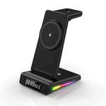 5-in-1 Desktop Magnetic Wireless Charger with Clock and Temperature Display for Smartphones / Watches / Earphones(Black)