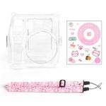 For Fujifilm instax mini SE Photo Bag Crystal Case Shoulder Strap Rope Sticker Set(Pink Cat)