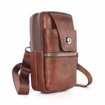 KUNQITIAN Mobile Phone Waist Bag Belt Leather Case With Shoulder Strap, Size: S(Red Brown)