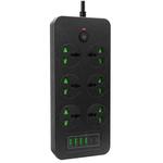 Thunderproof Overload Protection 4USB+2PD+6 Holes Socket, Color: Black EU Plug