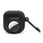 For AirPods 4 / AirTag 2 In 1 Silicone Earphone Protective Case Full Cover Anti-scratch Case(Black)