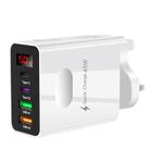 2 USB+2 Type-C Digital Display Mobile Phone Multi-port Charger, Color: UK Plug White