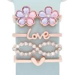 4pcs / Set 22mm Width Smart Watch Silicone Band Decorative Ring Metal Accessories(Flower Rose Gold)