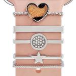 22mm Width Smart Watch Silicone Band Decorative Ring Metal Accessories, Style: Love Heart Leopard Silver