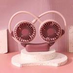 Outdoor Folding Mini Neck Fan Portable USB Rechargeable Summer Gift Fan, Color: Bear Pink Purple
