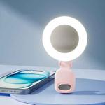 Clip-On Selfie Ring Light with Mirror Rechargeable Portable Makeup Light 3 Adjustable Color Temperatures(Pink)