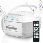 X2A Portable Cassette Player Stereo Bluetooth AM/FM/MP3 Music CD Player Tape Recorder EU Plug(White)