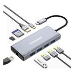 QGeeM 9 In 1 USB-C/Type-C Docking Station Hub RJ45+4K 30Hz HDMI+PD 85W+USB2.0/USB3.0+SD/TF