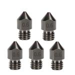 5pcs /Pack 1.75/0.6mm MK8 Hardened Steel Nozzle High-Temperature Resistant 3D Printer Extruder Hotend