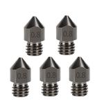 5pcs /Pack 1.75/0.8mm MK8 Hardened Steel Nozzle High-Temperature Resistant 3D Printer Extruder Hotend