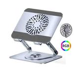 360 Rotating Laptop Stand Foldable Metal Desk Holder For 17.3 Inch Laptops Tablets With RGB Cooling Fan Silver