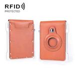 Cowhide Metal Wallet Credit Card Bag For AirTag Slot RFID Anti Theft Badge Card Holder(Apricot)