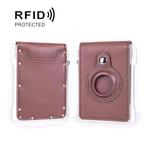 Cowhide Metal Wallet Credit Card Bag For AirTag Slot RFID Anti Theft Badge Card Holder(Coffee)