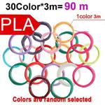 90m 30 Colors x 3m PLA 3D Printer Filament 1.75mm Multicolor Filament Bundle for 3D Pen & Crafting
