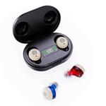 Wireless Invisible Hearing Aid With Digital Display Charging Case & Touch Control Red Blue+Black Case