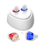 Ultra-Compact In-Ear Invisible Hearing Amplifier With Charging Case For Elderly(Red Blue+White Case)