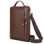 CONTACTS FAMILY 14.2 Inch Crazy Horse Leather Messenger Bag Vintage Crossbody Laptop Briefcase(Brown)