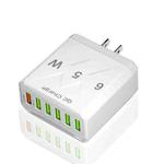 65W 6USB Ports QC3.0 Fast Charging Cell Phone Charger US Plug (White)