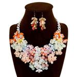 Fashion Exaggerated Color Crystal Gemstone Flower Necklace Earring Sets (Colour: Color)