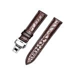 Round Texture Butterfly Buckle Crocodile Leather Watch Band, Size: 21mm (Coffee)
