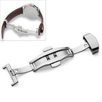 Watch Leather Watch Band Butterfly Buckle 316 Stainless Steel Double Snap, Size: 14mm (Silver)