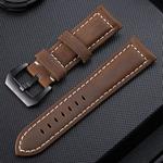 Crazy Horse Layer Frosted Black Buckle Watch Leather Watch Band, Size: 24mm (Dark Brown)