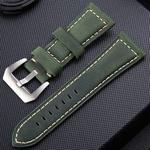 Crazy Horse Layer Frosted Silver Buckle Watch Leather Watch Band, Size: 24mm (Army Green)