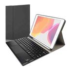 RK102C Detachable Magnetic Plastic Bluetooth Keyboard with Touchpad + Silk Pattern TPU Tablet Case for iPad 10.2, with Pen Slot & Bracket(Black)