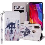 Husky Pattern Colored Drawing Horizontal Flip Leather Case for Xiaomi Mi 8, with Holder & Card Slots & Wallet & Lanyard