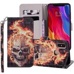 Fire Skull Pattern Colored Drawing Horizontal Flip Leather Case for Xiaomi Mi 8, with Holder & Card Slots & Wallet & Lanyard