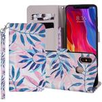 Green Leaves Pattern Colored Drawing Horizontal Flip Leather Case for Xiaomi Mi 8, with Holder & Card Slots & Wallet & Lanyard