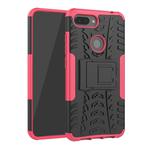 Shockproof  PC + TPU Tire Pattern Case for Xiaomi Mi 8 Lite, with Holder(Pink)