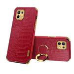 For Xiaomi Mi 11 6D Electroplated TPU Crocodile Pattern Magnetic Leather Case with Ring Holder (Red)