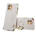 For Xiaomi Mi 11 6D Electroplated TPU Crocodile Pattern Magnetic Leather Case with Ring Holder (White)