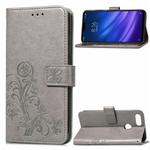 Lucky Clover Pressed Flowers Pattern Leather Case for Xiaomi Mi 8 Lite, with Holder & Card Slots & Wallet & Hand Strap (Grey)