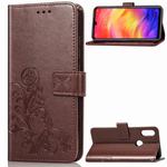 Lucky Clover Pressed Flowers Pattern Leather Case for Xiaomi Redmi Note 7, with Holder & Card Slots & Wallet & Hand Strap (Brown)