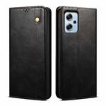 Oil Wax Crazy Horse Texture Leather Phone Case For Xiaomi Redmi Note 11T Pro+ / Note 12 T Pro / Poco X4 GT (Black)