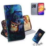 Oil Painting Owl Pattern Coloured Drawing Horizontal Flip Leather Case for Xiaomi Redmi Note 7, with Holder & Card Slots & Wallet