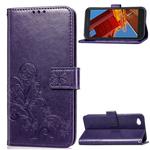 Lucky Clover Pressed Flowers Pattern Leather Case for Xiaomi Redmi Go, with Holder & Card Slots & Wallet & Hand Strap (Purple)