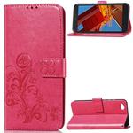 Lucky Clover Pressed Flowers Pattern Leather Case for Xiaomi Redmi Go, with Holder & Card Slots & Wallet & Hand Strap (Rose Red)