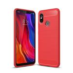 Brushed Texture Carbon Fiber Shockproof TPU Case for Xiaomi Mi 8 (Red)