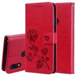 Rose Embossed Horizontal Flip PU Leather Case for Xiaomi Redmi Note 7, with Holder & Card Slots & Wallet(Red)