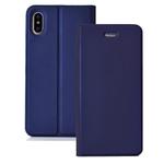 Ultra-thin Pressed Magnetic Card TPU+PU Leather Case for iPhone X / XS, with Card Slot & Holder (Blue)