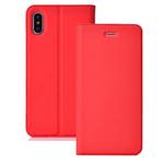 Ultra-thin Pressed Magnetic Card TPU+PU Leather Case for iPhone X / XS, with Card Slot & Holder (Red)