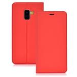 Ultra-thin Pressed Magnetic TPU+PU Leathe Case for Galaxy A8 (2018), with Card Slot & Holder (Red)