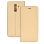 Ultra-thin Pressed Magnetic TPU+PU Leathe Case for Galaxy J8 (2018), with Card Slot & Holder (Gold)